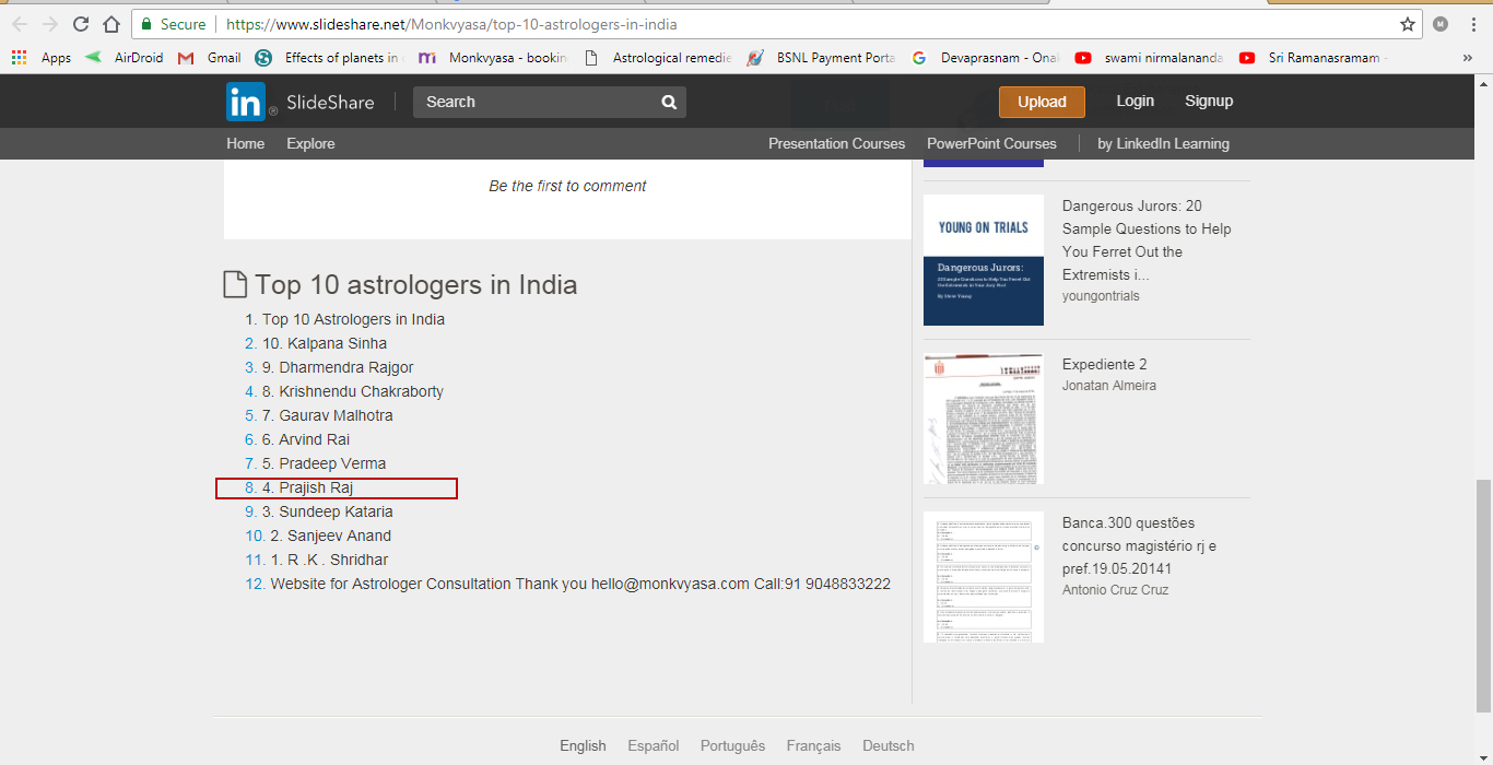 Listed in Top 10 Astrologers